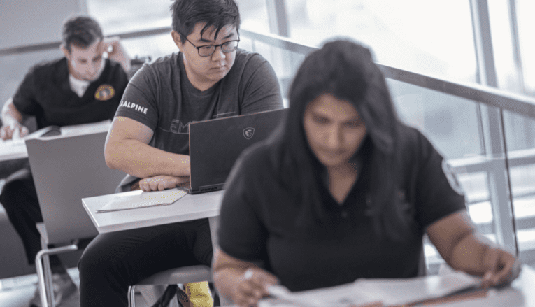 students studying in classroom