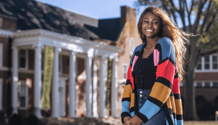 Portrait of woman on Pfeiffer campus