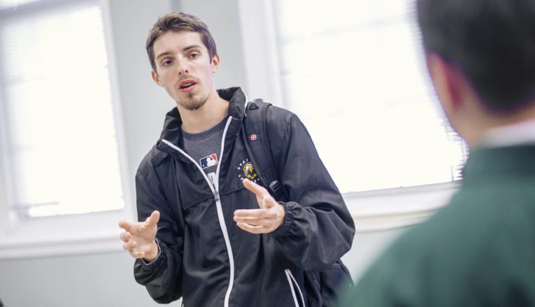 Student giving a talk in class