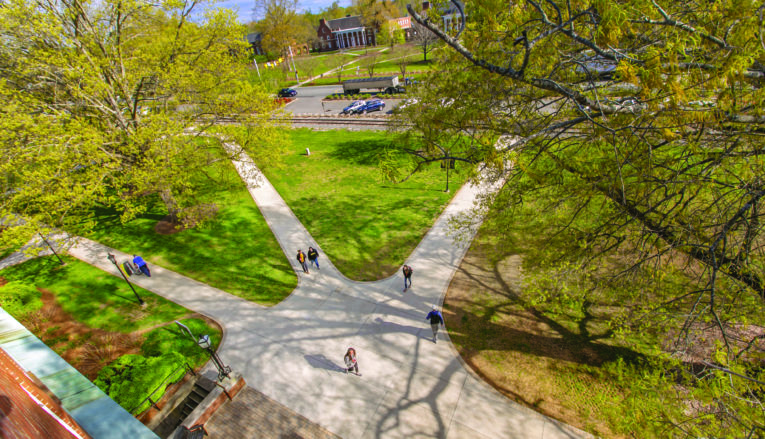 Aerial view of campus outside